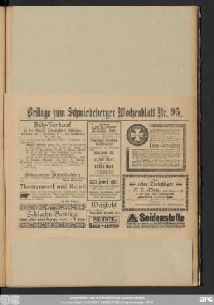 Schmiedeberger Wochenblatt, Beilage zum Schmiedeberger Wochenblatt Nr. 95.