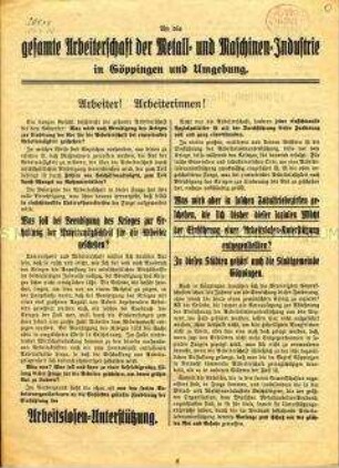 Flugblatt des Deutschen Metallarbeiterverbandes