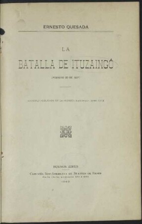 La batalla de Ituzaingó : (Febrero 20 de 1827)