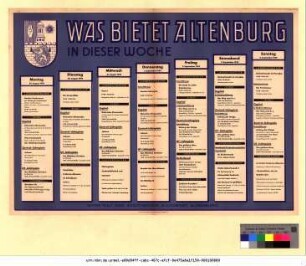 Originaltitel: Was bietet Altenburg in dieser Woche 29. August bis 4. September 1949 Mitgeteilt vom Städtischen Kulturamt Altenburg