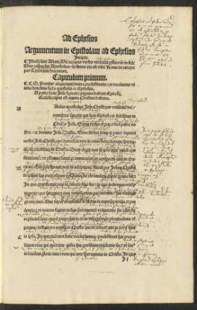 Argumentum in Epistolam ad Ephesios Incipit.