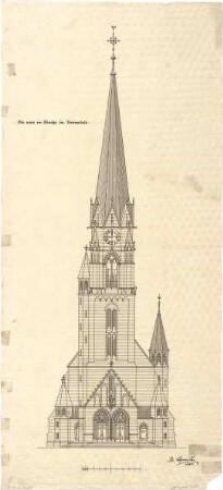 Schmidt, Heinrich von; Darmstadt; Neue Ev. Kirche - Eingangsseite (Aufriss)