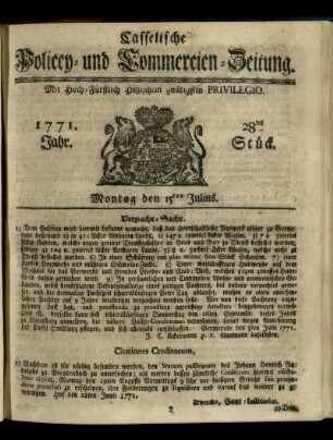 28tes Stueck, Montag den 15ten Julius 1771