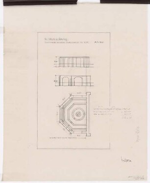 Reichsluftfahrtministerium, Berlin (Vorgängerbauten): ehemaliges Kriegsministerium: Abriss Gebäudeteil Leipziger Straße 5-6 (ehemalige Gartenterrasse): Fundamente Schnitt, Ansicht, Grundriss 1:100
