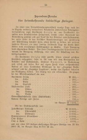 Spenden-Fonds für heimkehrende bedürftige Krieger