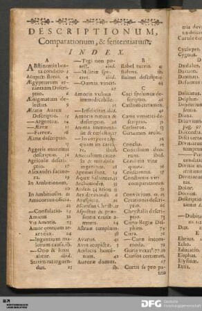 Descriptionum, Comparationum, & sententiarum. Index.