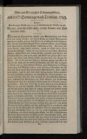 Vier und Vierzigstes Erbauungsblatt, am 20sten Sonntage nach Trinitat. 1793.
