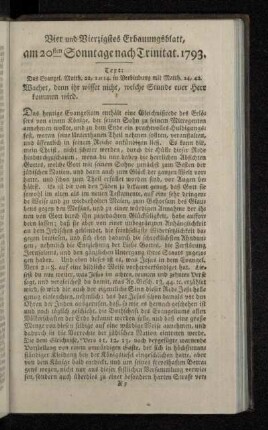 Vier und Vierzigstes Erbauungsblatt, am 20sten Sonntage nach Trinitat. 1793.