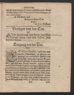 Vorsegen von der Canzel.