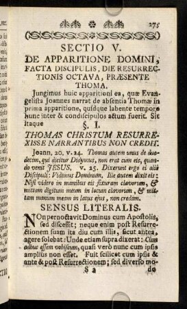 275-311, Sectio V. De Apparitione Domini, Facta Discipulis, Die Resurrectionis Octava, Praesente Thoma.