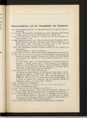Erinnerungsdaten aus der Vorgeschichte des Regiments