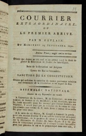 Courrier extraordinaire ou Le premier arrivé : 14. Sept. 1791