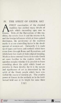 IV. The Spirit of Greek Art