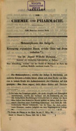 Annalen der Chemie und Pharmacie : vereinigte Zeitschrift des Neuen Journals der Pharmacie für Ärzte, Apotheker und Chemiker u. des Magazins für Pharmacie und Experimentalkritik, 53. 1845