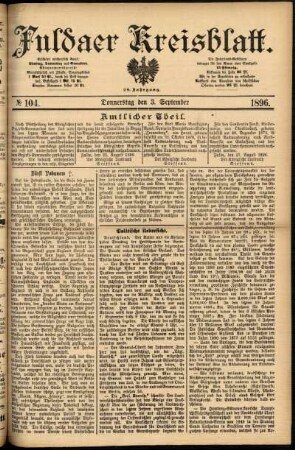 Erste Ausgabe vom Donnerstag, den 03. September 1896.