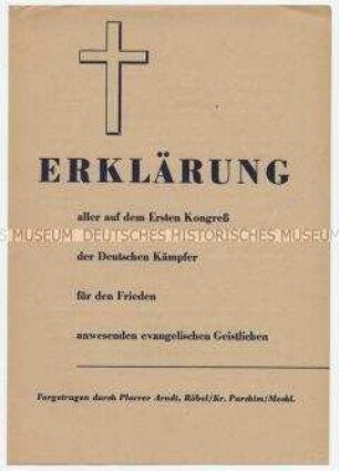Erklärung evangelischer Geistlicher auf dem Kongress der Deutschen Kämpfer für den Frieden