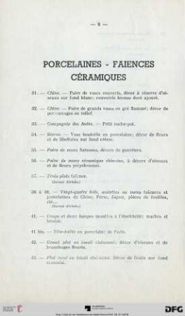 Porcelaines - Faiences - Céramiques (Nr. 31-54)