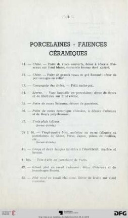 Porcelaines - Faiences - Céramiques (Nr. 31-54)