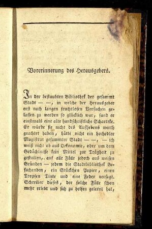 Vorerinnerung des Herausgebers.