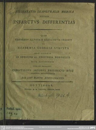 Dissertatio Inauguralis Medica Sistens Infarctus Differentias