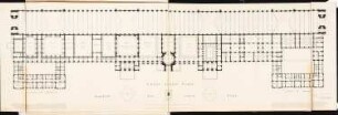 Bahnhof, Hannover Schinkelwettbewerb 1869: Grundriss 1. Obergeschoss; 2 Maßstabsleisten (Fuß, Meter)