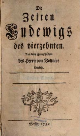 Die Zeiten Ludewigs des vierzehnten, 1