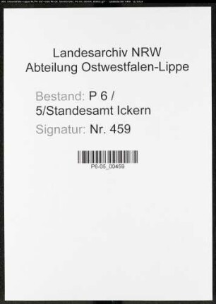 Sterberegister Standesamt Castrop-Rauxel Ickern (V)