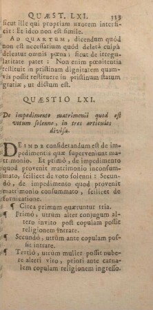 Quaestio LXI. De impedimento matrimonii quod est votum solenne, in tres articulos divisa.