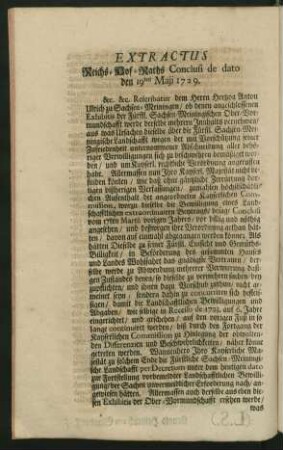 Extractus Reichs-Hofs Conclusi de dato den 19ten Maij 1729.