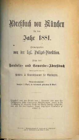 Adreßbuch für München. 1881