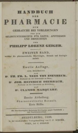 Pharmaceutische Botanik. (Hälfte 1)