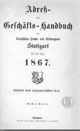 1867: Stuttgarter Adressbücher, 1867