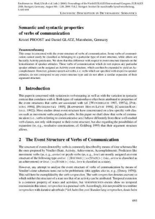 Semantic and syntactic properties of verbs of communication