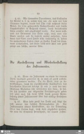 Die Ausbesserung und Wiederherstellung des Instrumentes