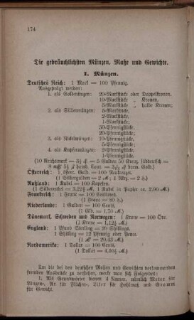 Die gebräuchlichsten Münzen, Maße und Gewichte.