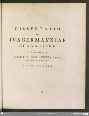 Dissertatio De Iungermanniae Charactere ...