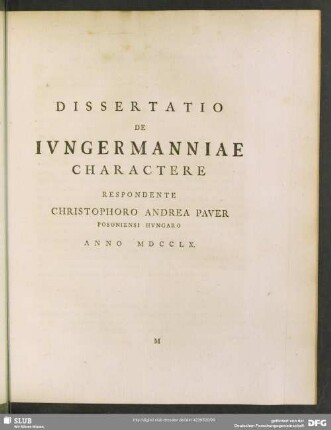 Dissertatio De Iungermanniae Charactere ...