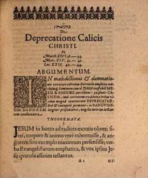 Exercitatio Theologica De Deprecatione Calicis Christi