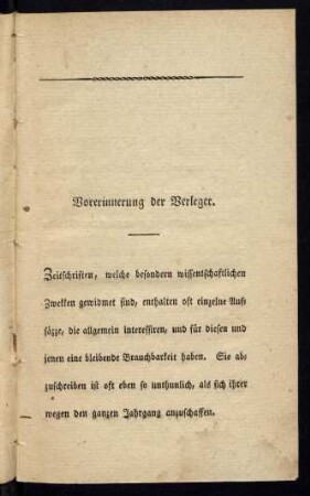 I-VI, Vorerinnerung der Verleger