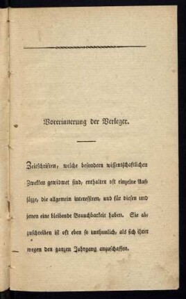 I-VI, Vorerinnerung der Verleger