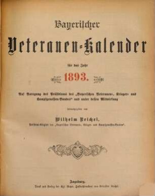 Bayerischer Veteranen-Kalender : für .... 1893