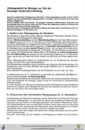 Zahlungsmittel im Breisgau zur Zeit der Kenzinger Stadtrechtsverleihung