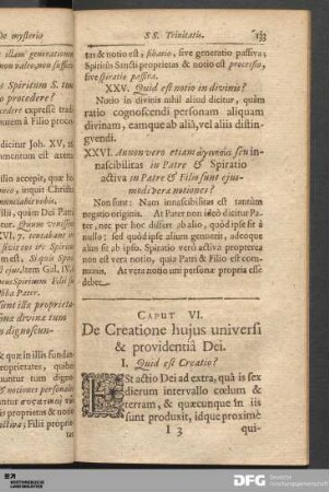 Caput VI. De Creatione hujus universi & providentiâ Dei.