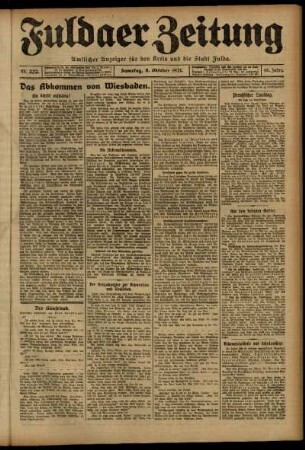 Erste Ausgabe vom Samstag, den 08. Oktober 1921.
