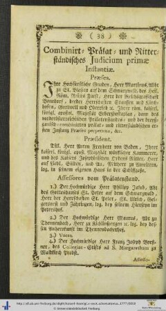 Combinirt- Prälat- und Ritterständisches Judicium primae Instantiae.