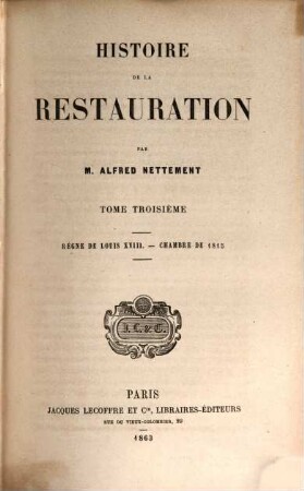 Histoire de la Restauration, III