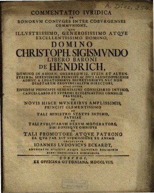 Commentatio Iuridica De Bonorum Coniuges Inter Coburgenses Communione