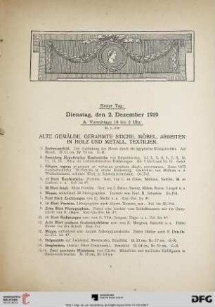 Erster Tag: Dienstag, den 2. Dezember 1919 (Nr. 1-426)