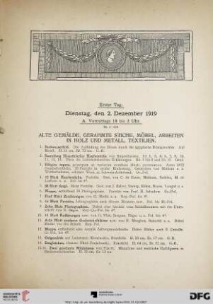 Erster Tag: Dienstag, den 2. Dezember 1919 (Nr. 1-426)