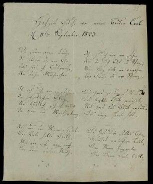 Nr. 23: Hochzeit Gedicht von meinem Bruder Carl. [Abschrift von Gottliebe Richter], Ohne Ort, 11.9.1823